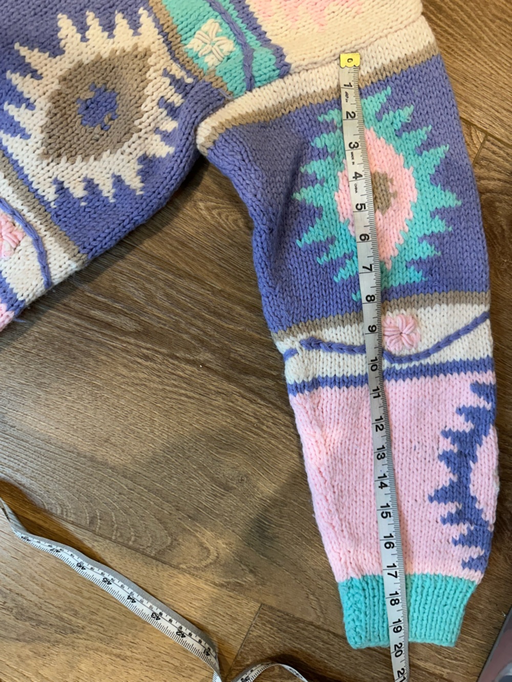 Handknitted Vintage Pastel Aztec Knit Crewneck - Pink, Teal, Lavender, Cream - Picture 6 of 6